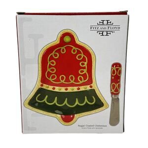 Fitz and Floyd Cheese Plate Spreader Sugar Coated Christmas Bell Snack Tray